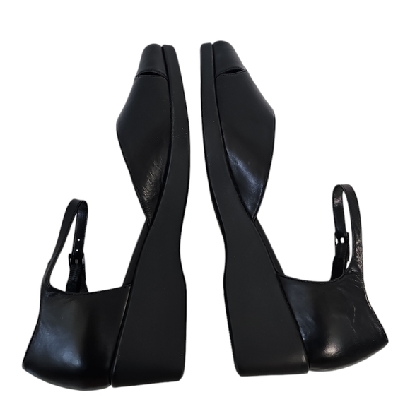 Moda Spana Leather Wendy Wedge Sandals Size 9M Black Open Toe Ankle Strap Shoe - Picture 3 of 4